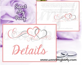 Hearts Wedding Details card,Coral Hearts Wedding details card,(018w)